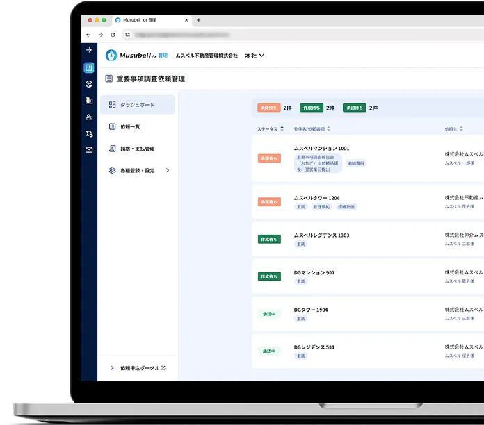 Musbell for 管理 参考画面